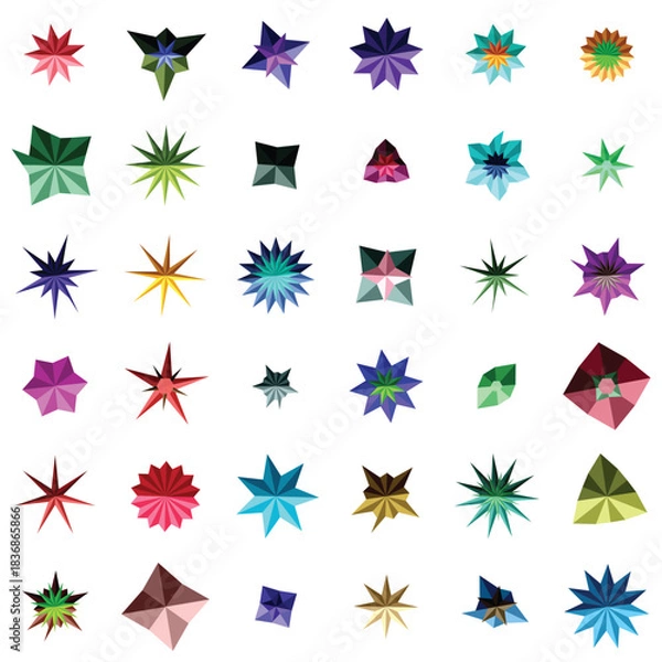 Fototapeta Collection of colorful abstract star and gem shapes vector set