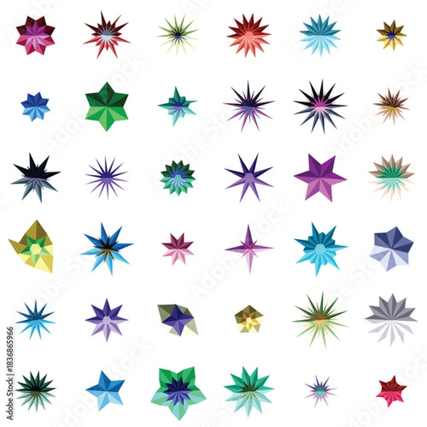 Fototapeta Collection of colorful abstract star shape icons
