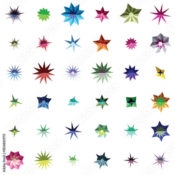 Fototapeta Collection of colorful abstract star shape icons