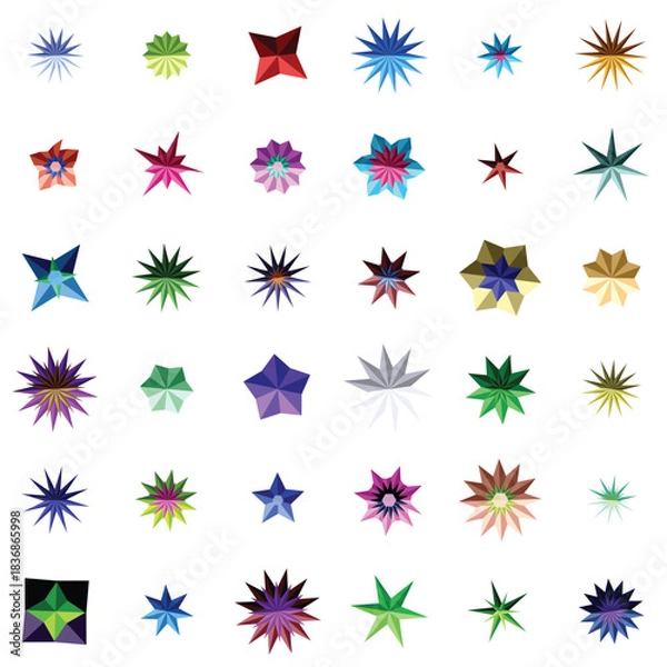 Fototapeta Collection of colorful abstract star shape icons