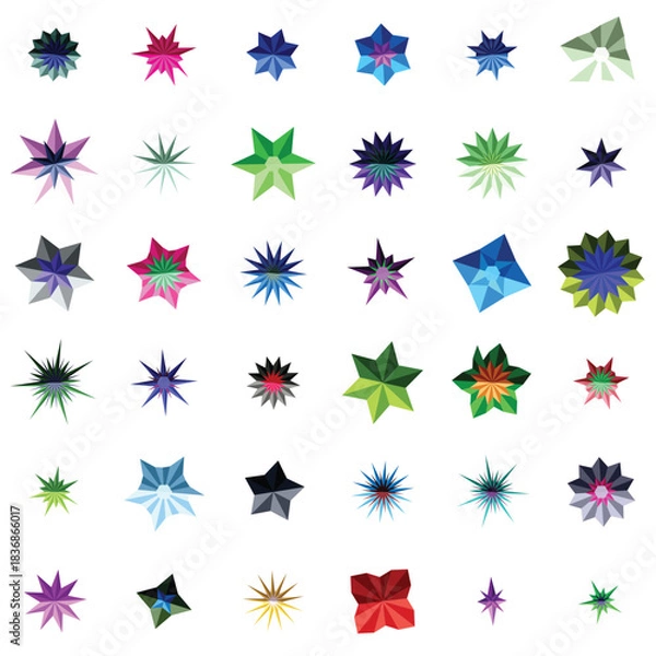 Fototapeta Collection of colorful abstract star shape icons