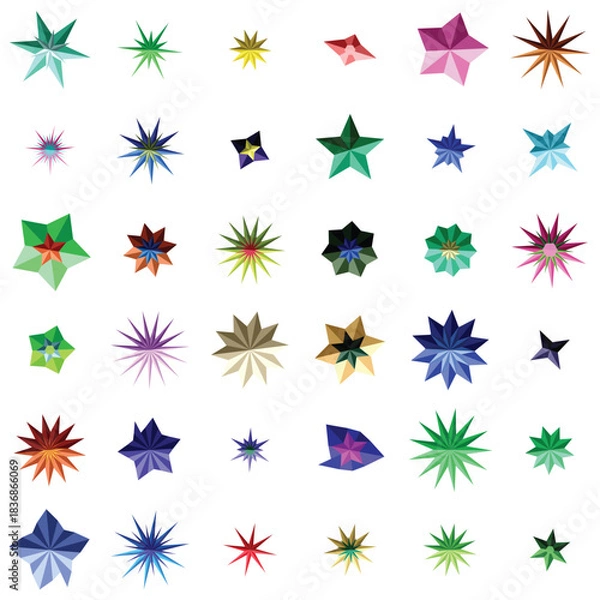 Fototapeta Collection of colorful abstract star shape icons