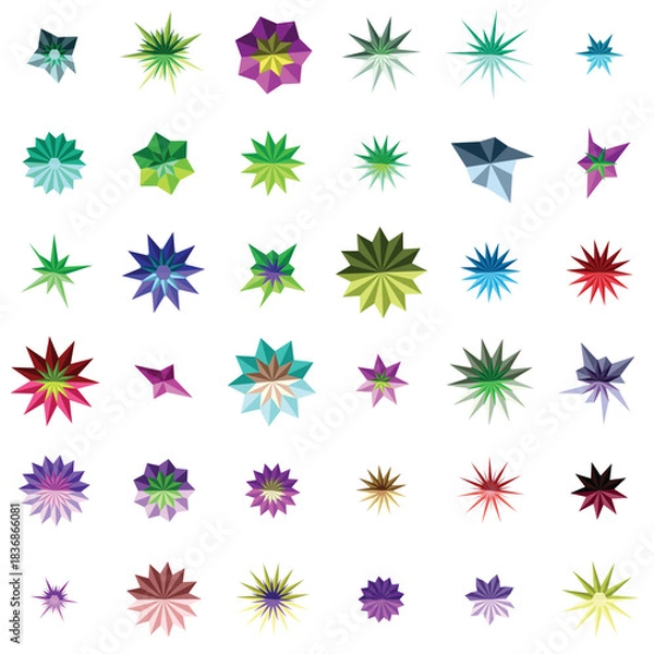 Fototapeta Collection of colorful abstract star shape icons