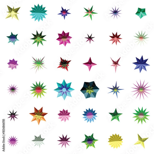 Fototapeta Collection of colorful abstract star shape icons
