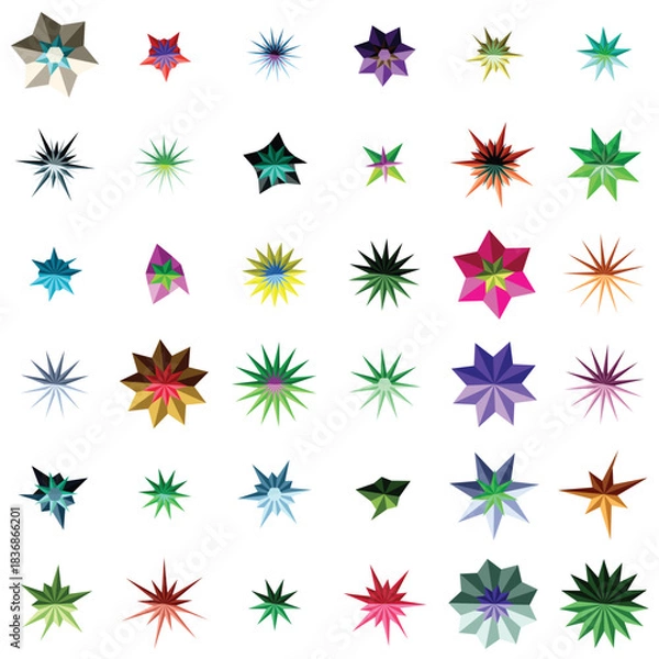 Fototapeta Collection of colorful abstract star shape icons