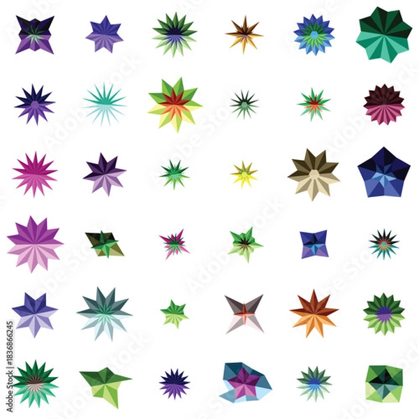 Fototapeta Collection of colorful abstract star and geometric shape icons