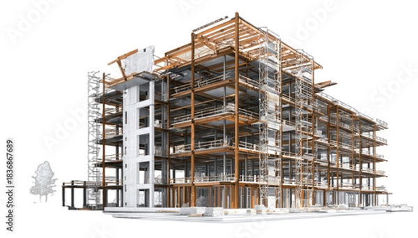 Fototapeta Modern multi-story building under construction, highlighting structural framework