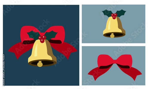 Obraz クリスマスベルとリボンのイラスト素材