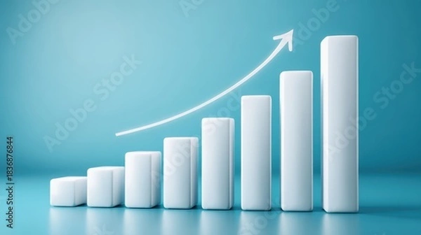Fototapeta Financial Literacy Initiative Concept. A modern graphic showing ascending bar charts against a blue background, symbolizing growth and progress.