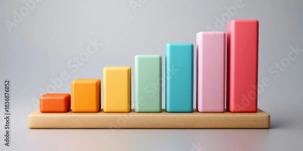 Fototapeta Financial Literacy Initiative Concept. A vibrant, modern bar graph with colorful blocks representing data progression on a wooden base.