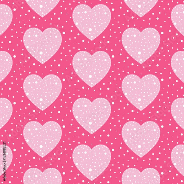 Fototapeta Seamless pattern with hearts and dots isolated on pink background.Valentine's day background wallpaper.Vector graphic illustration.