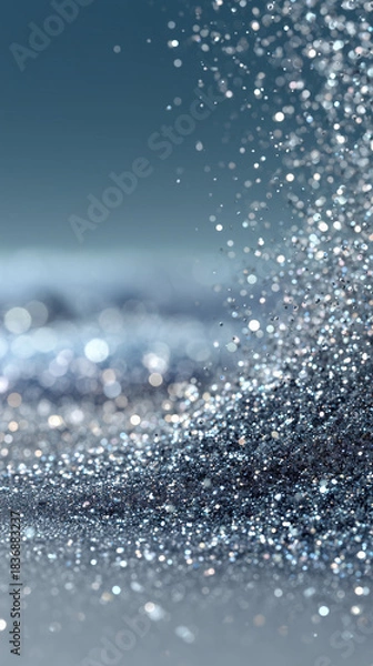 Obraz A rising wave of shimmering silver blue glitter drifting across a cool festive horizon creating an elegant dynamic seasonal abstract ideal for refined holiday artwork