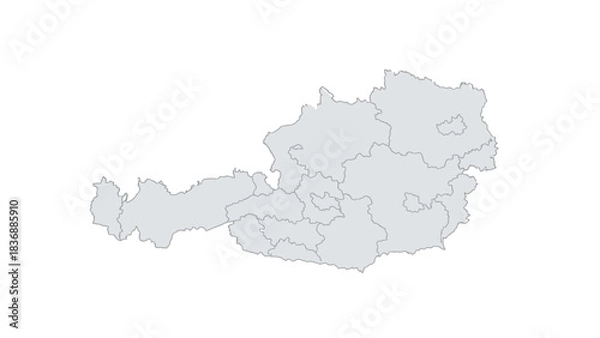 Fototapeta Map of Austria with its federal states outlined, a geographic representation of the country's administrative divisions