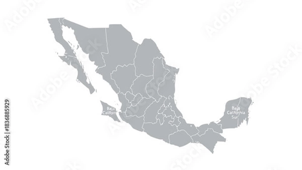 Fototapeta Map of Mexico with Internal Borders and States Clearly Delimited