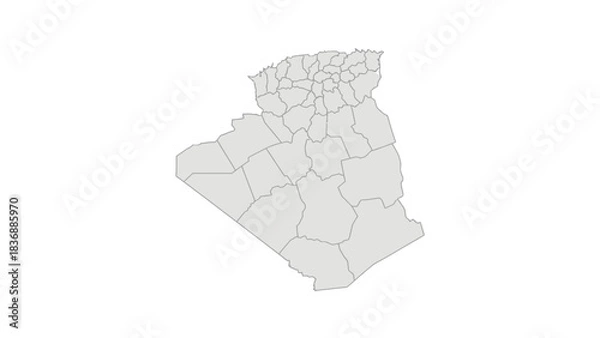 Fototapeta Vector map of Algeria's administrative divisions, illustrating the country's internal provincial boundaries for geographic, political, and educational contexts in North Africa