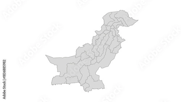 Fototapeta Map of Pakistan showing administrative divisions of provinces and territories with borders