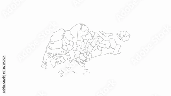 Fototapeta Detailed outline map of Singapore showcasing its various administrative regions and districts, presented as a clean vector graphic for geographic reference and data visualization