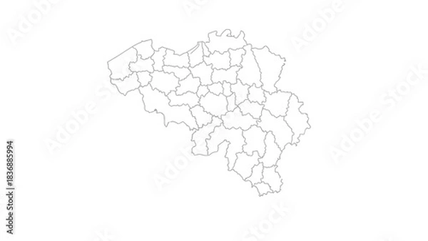 Fototapeta Map of Belgium divided into its provinces and regions for geographical reference and cartographic representation