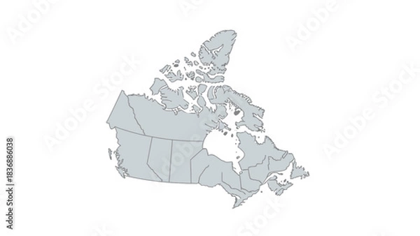 Fototapeta Map of Canada outline with provincial borders clearly delineated on a white background, representing Canadian geography and national identity