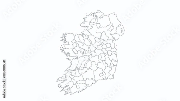 Fototapeta Outline map of Ireland divided into counties, offering a geographical overview of the island nation