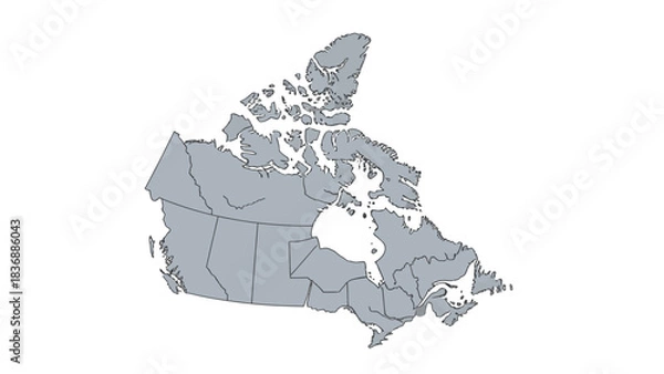 Fototapeta Map of Canada with provincial boundaries clearly depicted in a minimalist grey outline on a white background