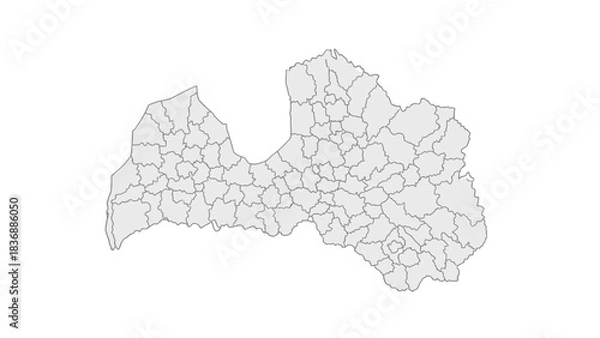 Fototapeta Map of Latvia's administrative divisions and municipalities, featuring detailed regional boundaries