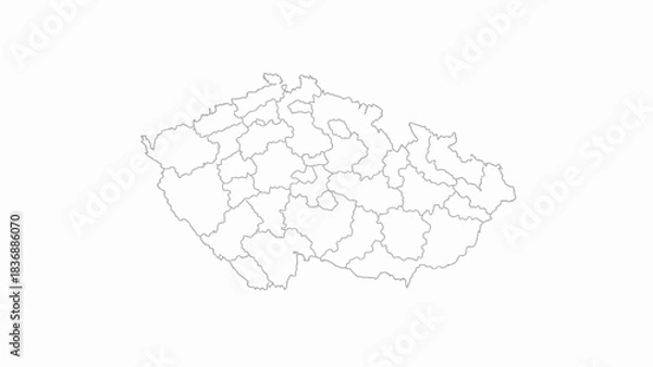 Fototapeta Outline map of the Czech Republic with internal regional borders clearly delineated against a white background, representing geographical divisions
