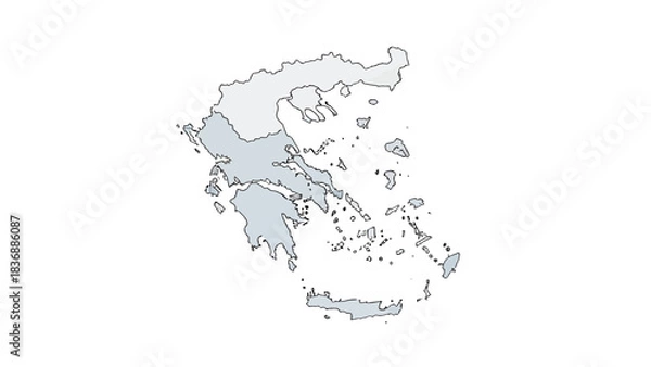 Fototapeta Map of Greece, highlighting regions with a gray fill over a white background, illustrating geographical boundaries and outlines