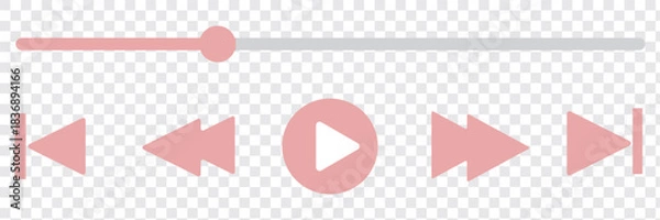 Fototapeta Music or video play bar icon. Audio player for songs or podcast playlist. Play, shuffle, repeat, rewind and fast forward buttons. Template of media player playback panel interface