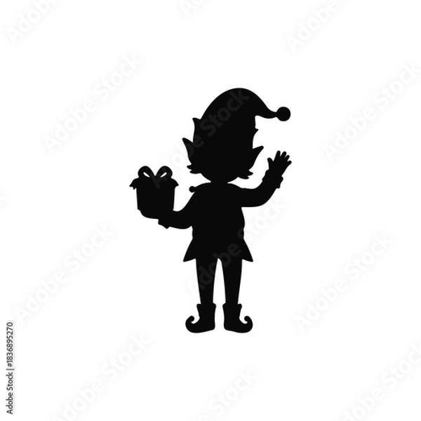 Obraz Christmas elf silhouette vector flat illustration design.