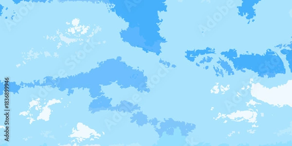 Fototapeta Abstract digital art with varying shades of blue and white shapes resembling clouds or islands
