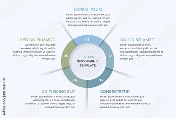 Fototapeta Circular chart infographic with five numbered segments