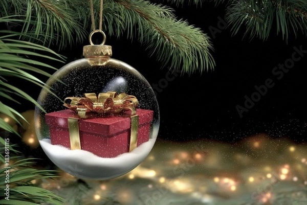 Obraz Christmas bauble with gift box inside