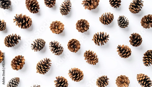 Fototapeta Pine Cones Pattern on White