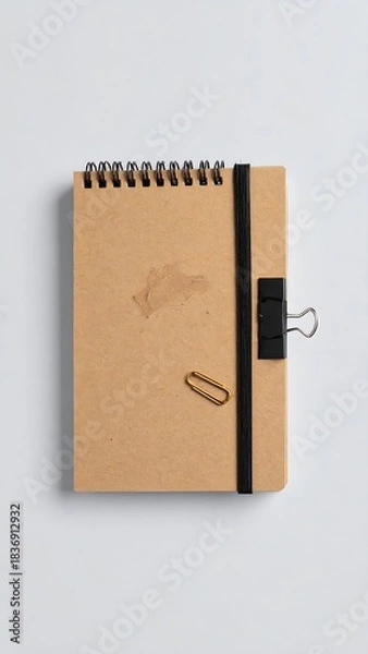 Obraz Top-down view of a small notepad with accessories