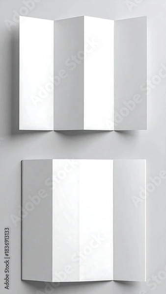 Obraz Top-down view of two unfolded, blank white brochures on a grey surface