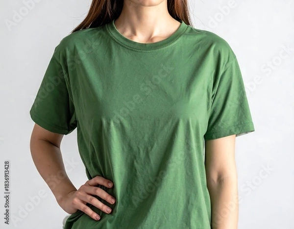 Obraz Torso of a person in a plain green shirt, posed indoors with natural light