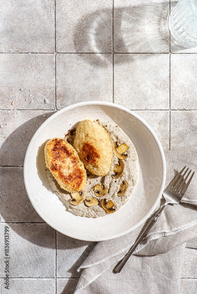 Fototapeta cutlets with mushroom puree and champignons