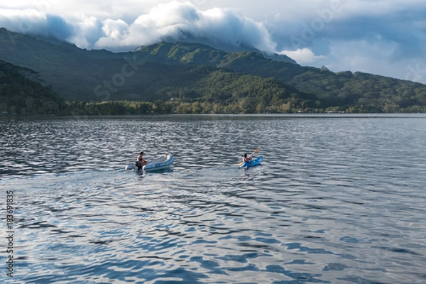 Obraz Inflatable boat and kayak