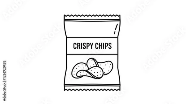 Obraz “Minimal Line Art Chips Packet Icon – Simple Snack Packaging Vector Illustration”