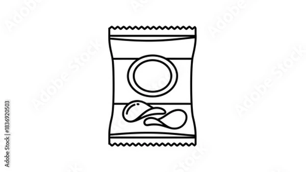Obraz “Minimal Line Art Chips Packet Icon – Simple Snack Packaging Vector Illustration”