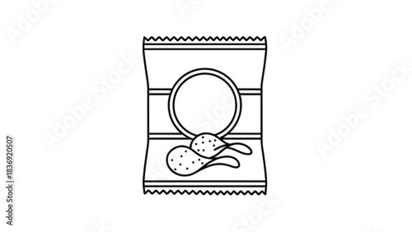 Obraz “Minimal Line Art Chips Packet Icon – Simple Snack Packaging Vector Illustration”