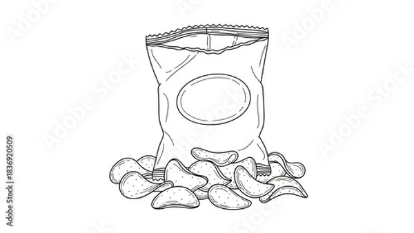 Obraz “Minimal Line Art Chips Packet Icon – Simple Snack Packaging Vector Illustration”