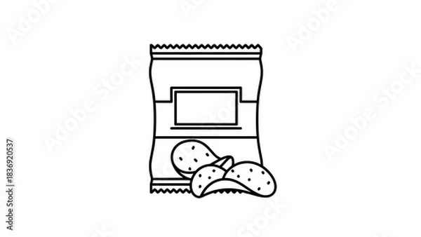 Obraz “Minimal Line Art Chips Packet Icon – Simple Snack Packaging Vector Illustration”