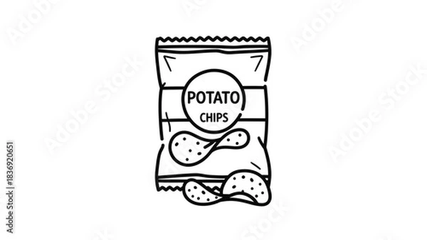 Obraz “Minimal Line Art Chips Packet Icon – Simple Snack Packaging Vector Illustration”