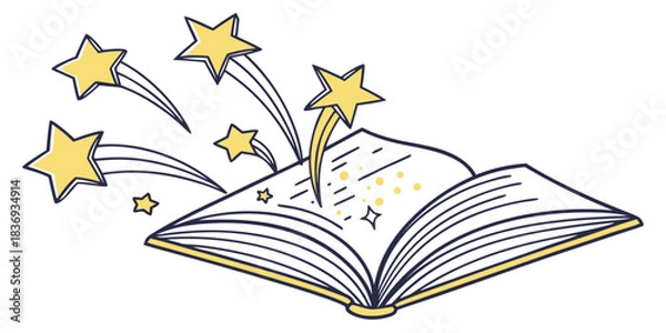 Fototapeta Magical open book releasing vibrant shooting stars creating wonder and educational excitement for children's stories