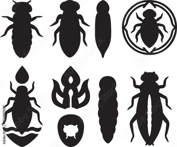 Obraz Dragonfly Nymph Silhouette Icon Set.eps