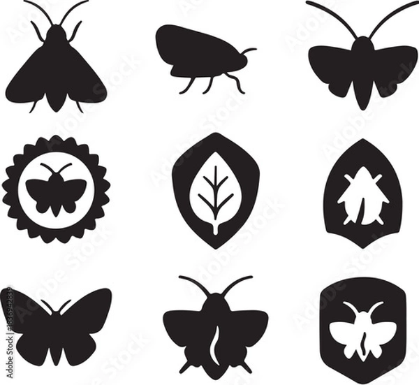Obraz Leafminer Moth Silhouette Icon Set.eps