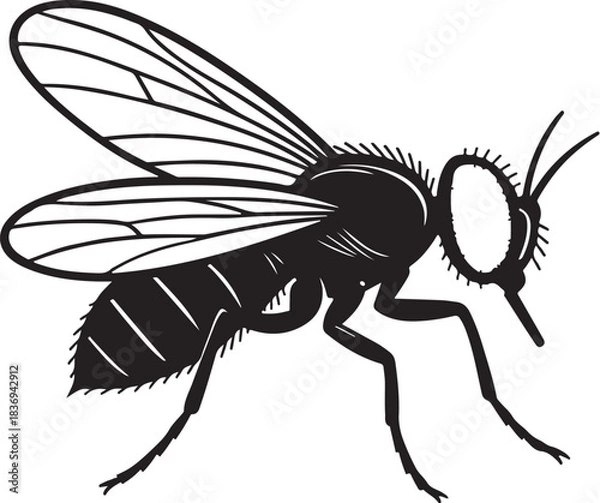 Obraz Housefly Side View Detailed Vector with Compound Eye Dot Texture.eps