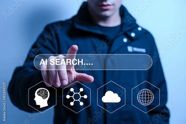 Fototapeta Man using artificial intelligence search interface technology